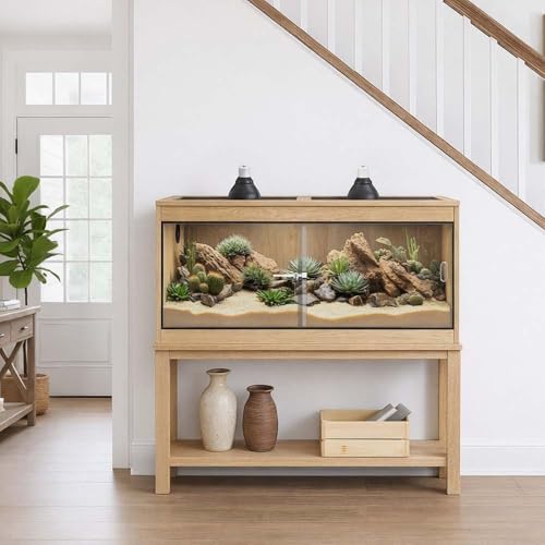 Image of unipaws 110 Gallon Reptile Tank for Lizards, Bearded Dragon Enclosure Cage | Large Stackable Cage, Glass Sliding Doors, Lockable, Cable Port, Nature Terrarium