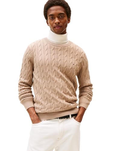 Image of Tommy Hilfiger Men's Cable Knit Crewneck Sweater Lightweight Pullover