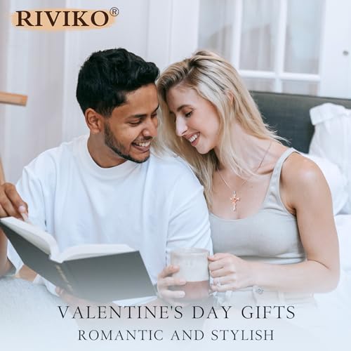 RIVIKO 925 Sterling Silver Cross Birthstone Necklace for Women Cross Rose Pendant Necklaces Trendy Christmas Valentine's Day Anniversary Jewelry Gift for Women Her Wife Girlfriends4