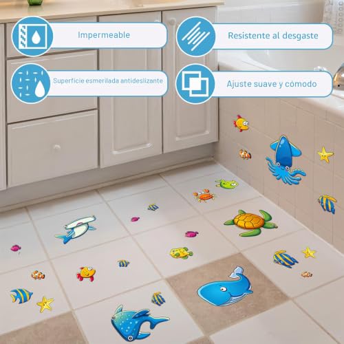 Miniatura 5 de Smomend 24 Pcs Pegatinas De Bañera Antideslizantes Para Niños, Antideslizante Bañera, Calcomanías Con Diseños De Peces Oceánicos, Fácil De Instalar Y Limpiar, Seguridad Y Diversión En El Baño