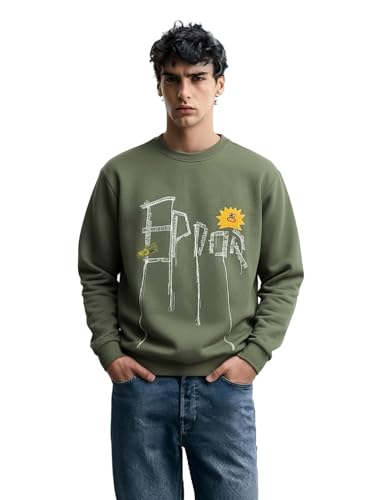 Sweat-shirt brodé de qualité supérieure avec col rond classique vert taille 44