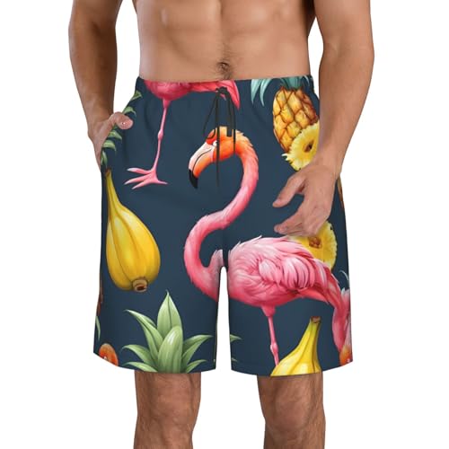 Pineapple Banana Flamingo Print Stylish Men Beach Shorts Lightweight Cozy Swim Trunks Summer Casual Outings Holiday