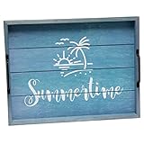 Elegant Designs HG2000-BST Summer Sun Palm Tree Beach Decorative Wood Serving Tray w/Handles, 15.50'' x 12'', Summertime, Blue