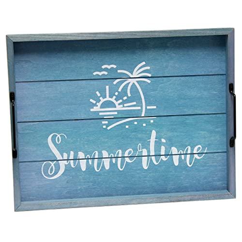 Elegant Designs Decorative Wood Serving Tray w/Handles, 15.50'' x 12'', Summertime, Blue (HG2000-BST)