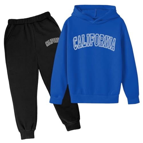 Conjunto de sudadera con capucha para niños con letras impresas casual azul