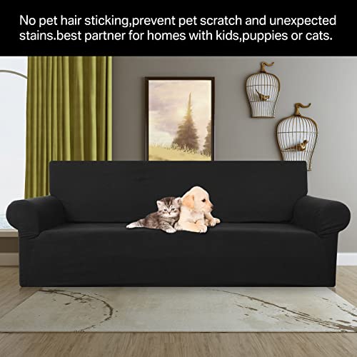 HEYOMART High Stretch Sofa Cover 1 2 3 4 Seater Couch Cover for Living Room Jacquard Knitted Thick Sofa Slipcovers for Dogs Pets Cats Furniture Protector (3 Seater, Black) - Image 2