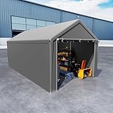 VA-Cerulean Carport Zeltgarage 3x6m, Lagerzelt mit wetterfester PE Plane, Garagenzelt mit verzinktem Stahlrahmen, mit Erdankern und Abspannseilen, Unterstand für Auto, Geräte und Gartenbedarf, Grau