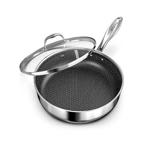 Image of imarku 8-Inch Non Stick Frying Pan with Lid, 2-Quart Skillet for Omelette | Stainless Steel Saute Pan with Ceramic Coating, Oven & Dishwasher Safe, Induction Compatible Cookware, PFOA Free