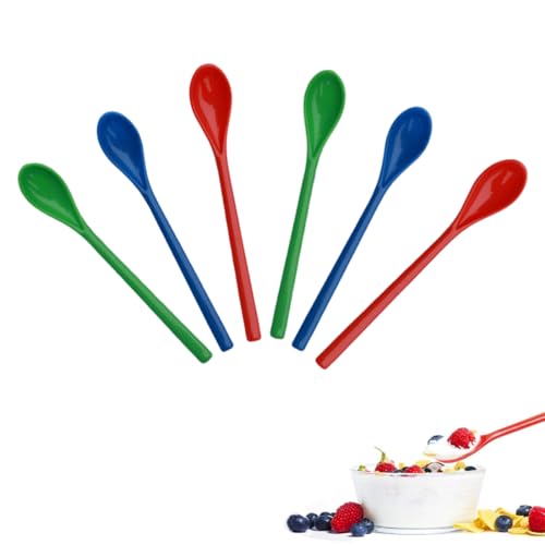OUDQFCJ 6 cucchiai con manico lungo, cucchiai in plastica colorata, cucchiaini lunghi in plastica, cucchiai da caffè, cucchiaini gelato (con manico lungo) (rosso, verde e blu)