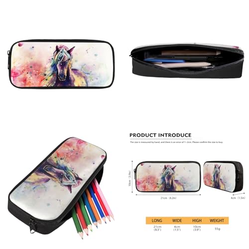 doginthehole Middle School Backpack School Bag for Kids Girls Boys, Lightweight Travel Daypack Bookbag Art Watercolor Horse Design Rucksack Lunch Box Pencil Bag, Set of 34