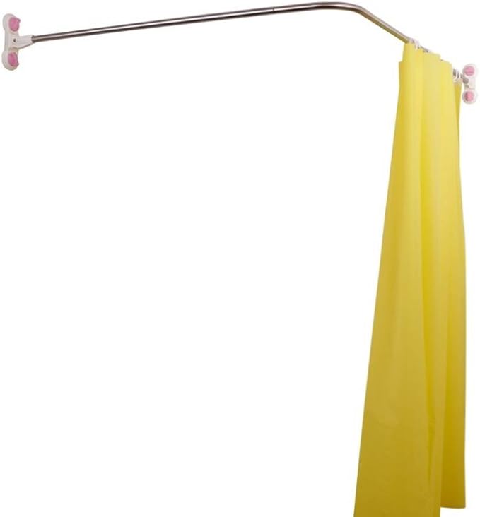 BAOYOUNI Curved Shower Curtain Rod Suction Cups LShaped Corner Bath Curtain Rail