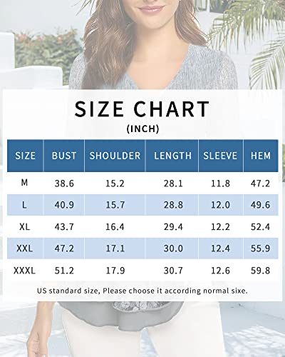 Valolia Womens Tunic Tops, Tops For Beach Vacation Women Sheer Sleeve Tunics For Women Floral Tunic Shirts For Leggings Casual Flowy Shirt Loose Fit Stretchy Top For Spring Summer Blue Grey X-Large #TOP4