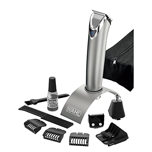 WAHL Lithium Ion Stainless Steel Grooming Kit, Rechargeable Trimmer, Ear and nose attachments, Body detailer for multi grooming, 4 Combs for different grooming lengths, 6 hours Run Time, 09818-727