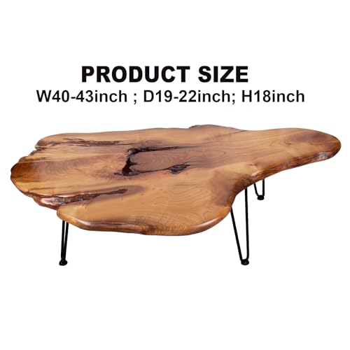 BTEOBFY Handcrafted Edge Coffee Table | Natural Wood with Unique Organic Shape | Metal Hairpin Legs for Living Room, Side Table & Boho Decor