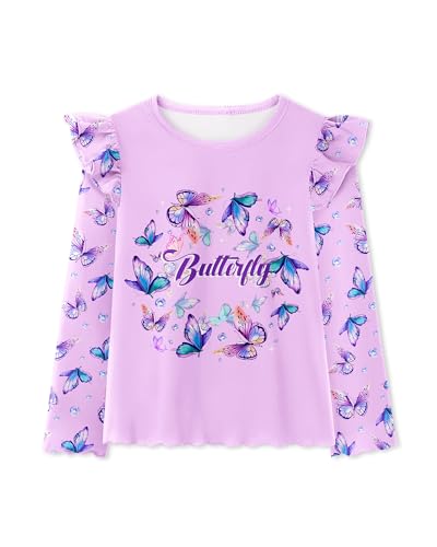 Image of Girls Long Sleeve Shirts Kids Crewneck T-Shirt Toddler Girl Unicorn Mermaid Ruffle Graphic Tees Fall Soft Tops 3-8 T