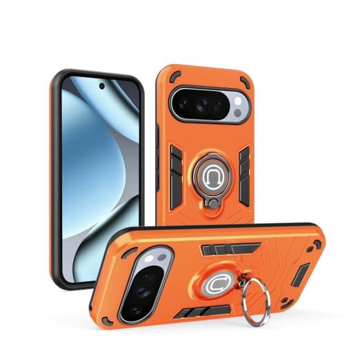 Coque rigide silicone pour Google Pixel 10 5G orange a anneau support coulissant