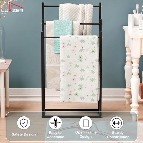 Image of Lukzer Premium Metal Towel Rack | 3-Bar Sturdy Free-Standing Garment Organizer Stand | Multi-Functional & Versatile for Towels, Clothes, and Accessories (MGS-007 /Black /45x22x85 cm)