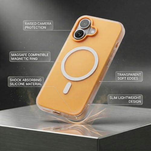 Image of amazon basics Luxury MagSafe Compatible Magnetic Case for iPhone 17 | Soft Touch Matte Pastel Finish | Shockproof Back Cover with Camera Protection (Orange)