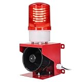 Industrielle Sirene, 115DB Industrieller Sirenenalarm mit LED Blitzlicht, Lautstärke Einstellbar, IP65 Wasserdicht, Akustisch-Optischer Warnalarm AC 220V, Sicherheitsalarmhupe,LED Warnlicht,EU Stecker