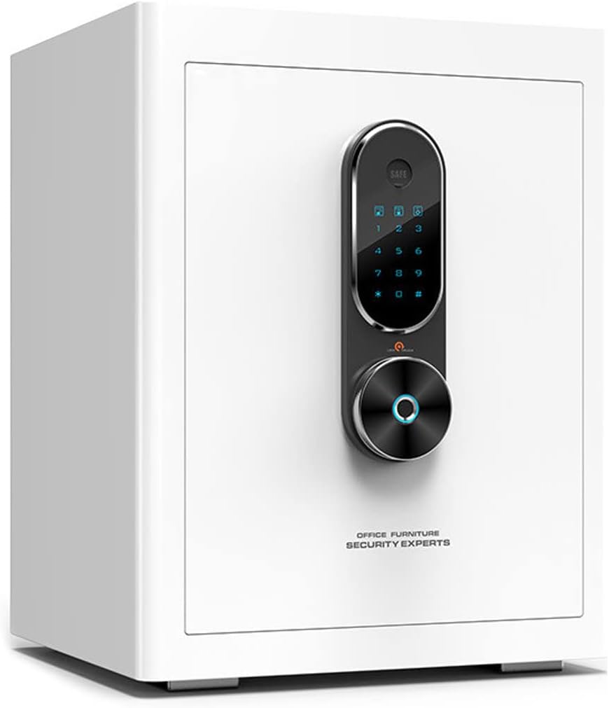 Security Safe Cash Box Low Carbon Alloy Steel Safe Fingerprint/Password Unlock Safety Cabinet for Home Business Office Hotel Money Document Jewelry Passport Cabinet 453832CM (White Fingerprint)