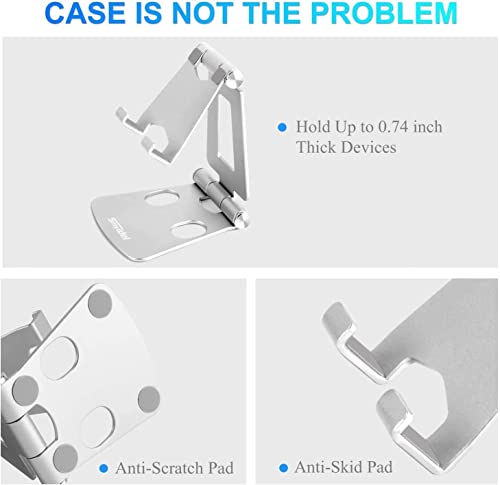 WIMAHA Soporte Teléfono Móvil,Multiángulo Soporte Mesa, Escritorio Aluminio,Soporte Plegable para Phone 15 14 13 XS XS MAX XR X 8 7 6 Plus, Samsung S8 S7, Huawei, Otras Smartphones (Plateado) - Imagen 5