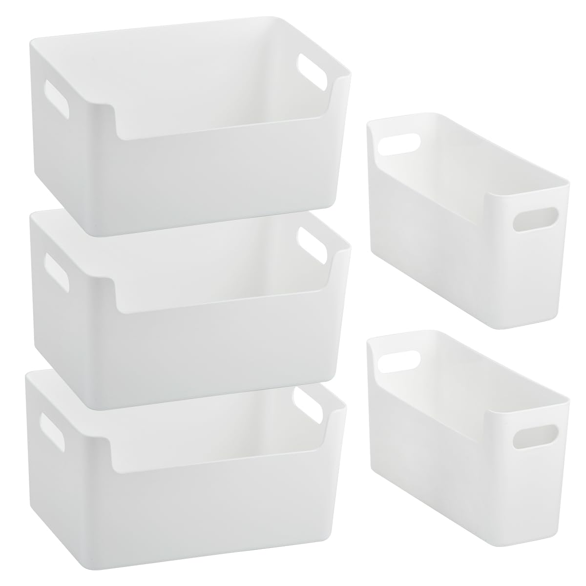 5PCS Cajas de Plástico Blanco, Cestas de Plástico Para Almacenaje con Asas, Cestas Organizadoras Baño Plastico, Cajas Organizadoras Plastico Cocina para Cocina Dormitorio Oficina Habitación