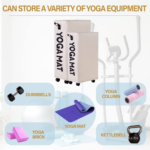 Twira Yoga Mat Storage Racks, Home Gym Storage Rack For Foam Roller, Yoga Strap And Resistance Bands, Workout Equipment Corner Yoga Mat Holder With Wheels（White） #TOP2