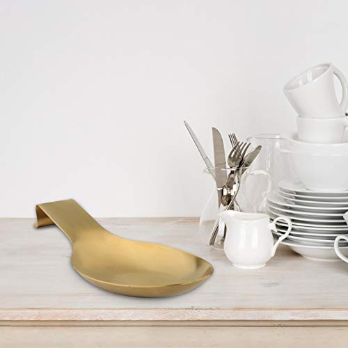 Stainless Steel Spoon Rest,Spatula Ladle Holder, Stainless Steel Utensil Spoon Rest Holder, Brushed Finish, Dishwasher Safe 3.8 X 9.4 Inch (Gold Color 1Pc) #TOP3