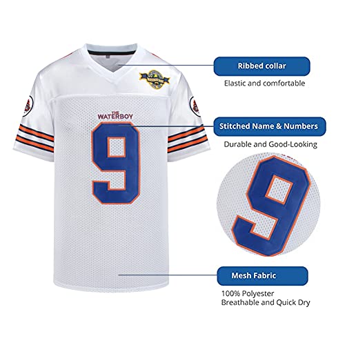 Bobby Boucher #9 The Waterboy Adam Sandler Movie Mud Dogs Bourbon Bowl Football Jersey White #TOP3