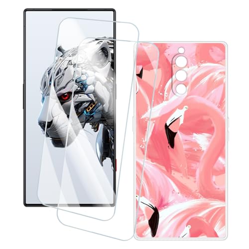 OAGELIM 2�Z�b�g �X�N���[���v���e�N�^�[ + �P�[�X ZTE Nubia Red Magic 8S Pro+ (6.8 �C���`) �Ƃ̌݊������� �A�[�e�B�X�e�B�b�N�J�X�^���v�����g�J�o�[�Ƌ����K���X�t�B���� �X�N���b�`�h�~ (�t���~���S)