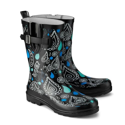 HISEA Rubber Mid-Calf Rain Boots for Women, Waterproof Insulated Anti-Slip Short Mud Boots, Cute Fashion Chelsea Garden Boots For Adult