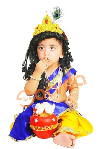 Image of Sarvda Shree Krishna Dress for Baby Boy & Radha Dress for Girls | Janamashtami Dress | Fancy Dress Costume with Accessories Dhoti, Dupatta, Mukut Flute Complete set, Ethnic wear