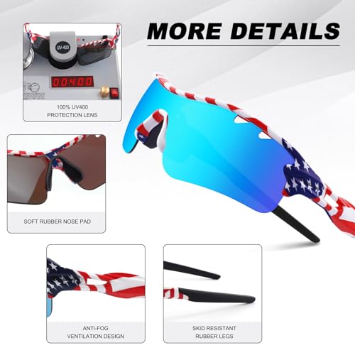 Image of BangLong Polarized UV400 Sports Sunglasses with 5 Lenses for Men Women | TR90 Flexible Frame, 5 Interchangeable Lens with RX Insert, 0.9oz Sports Glasses for Running Cycling Baseball Hiking