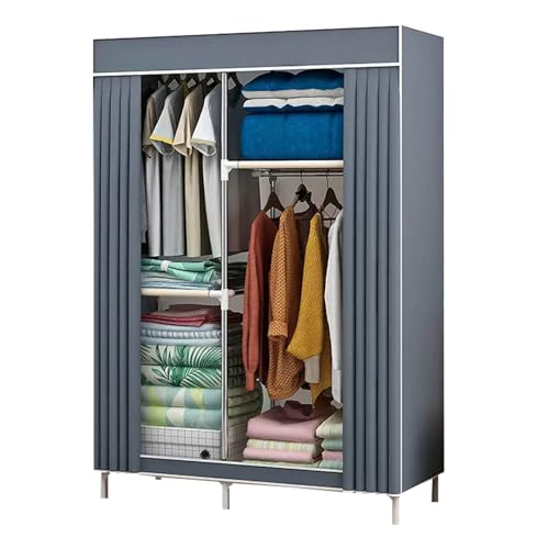 Armario portátil de lona para dormitorio, armario plegable con barra para colgar y estantes, color gris, 106 x 45 x 170 cm, ahorro de espacio para ropa y accesorios