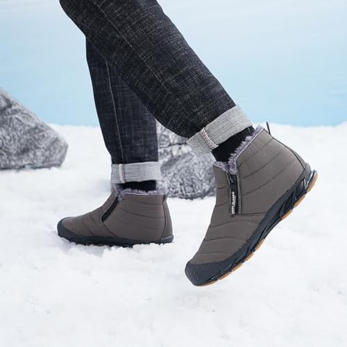 Image of Jakcuz Men's Water-resistant Snow Boots | Faux Fur Lined, Side Zipper & Non-Slip Outsole, Outdoor Winter Cold Weather Boots