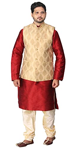 Image of Men's Silk Kurta Pajama Jacket /Waistcoat /Blazer Set