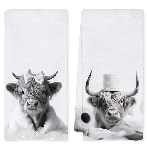 QEJ Funny Highland Cow Bathroom Hand Towels, Highland Cow Gifts for...