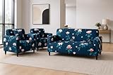 Outlay Home Sofa Cover 3 Seater and 2 Seater Fully Covered Universal 5 Seater Sofa Cover Non-Slip Sticky Elastic Stretchable Sofa Set Slipcover Protector for (3+1+1 Seater) (Blue)