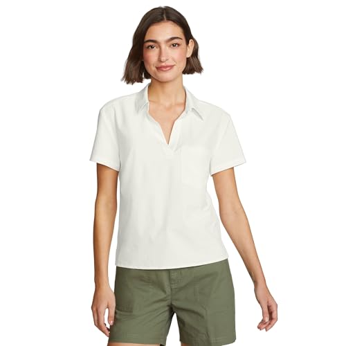 Eddie Bauer Women's Petite Departure Short Sleeve Collared Tee Snow