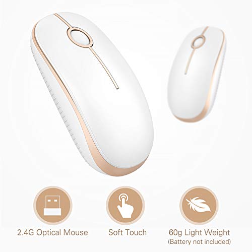 Image of VssoPlor Wireless Mouse, 2.4G Slim Portable Computer Laptop Mouse with Nano Receiver Quiet Silent Optical Mice for Notebook, PC, Laptop, Computer-White and Gold