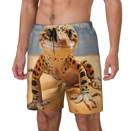 Short de bain léger homme motif léopard sable Gecko
