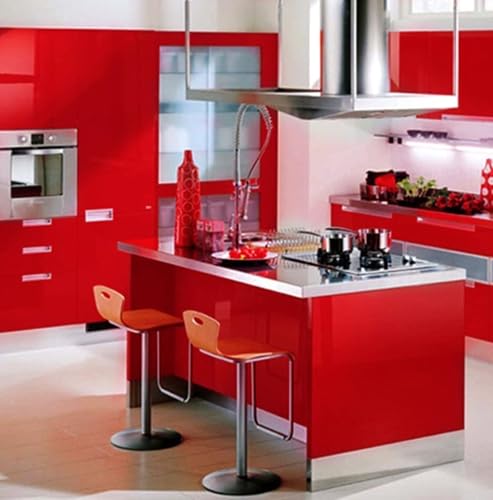 Image of ONETON Glossy Red Contact Paper Decorative Self Adhesive Counter Top Peel and Stick Wallpaper for Kitchen Cabinets Shelf Drawer Liner Desk Dresser (RED Glossy WP, 24x80 inch)