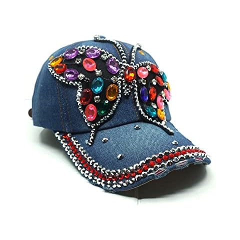 Baseball Caps for Women Trendy Bling Butterfly Adjustable Rhinestone Cap Denim Letter Snapback Dad Hat Casual Sun Hats, Butterfly-f, One size Cover