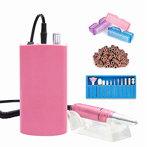 Professional Rechargeable Nail Drill Portable Electric Nail File Manicure Pedicure Machine with 11 in 1 Nail Drill Bits and Sanding Bands for Acrylic Gel Nails(Pink)