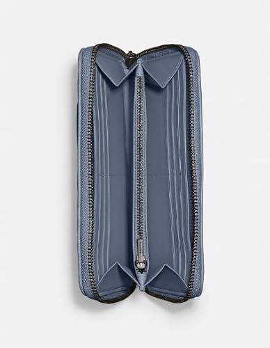 Coach Women's Patent Crossgrain Leather Accordion Zip Wallet (Gunmetal/Washed Chambray Blue With Pillow Quilting) #TOP1