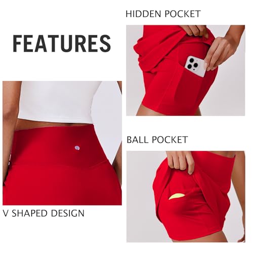 Image of PINSPARK Womens Tennis Skirt High Waisted Golf Skort with 2 Pockets Stretchy Athletic Skirts for Workout Pickleball Running