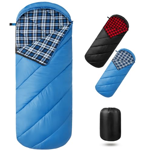 Bessport Sac de Couchage 3-4 Saisons en Flanelle - Sac de Couchage Chaud pour l'extérieur - Petite Taille Une Fois plié - Ultra léger et imperméable - pour Le Camping, Les Voyages, la randonnée, pour