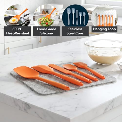 Image of OVENTE Silicone Spatula Set of 5, Heat Resistant, Orange SP12305O | Food Grade Rubber Spatula, BPA-Free and Dishwasher Safe, Nonstick Kitchen Utensils for Baking, Cooking and Mixing