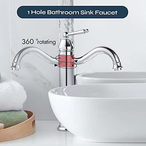 Bathroom Sink Faucets Polished Chrome One Hole Single Handle Tall Body Swivel Spout Silver Finish Pop Up Drain Without Overflow Vessel Faucet #TOP4