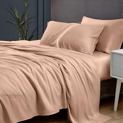 Image of YRM Bedding's 600TC Egyptian Cotton Bedsheet (108x120) with 2-Pillow Covers (18x28) | Oeko-Tex Certified Top Selling 100% Cotton Oversize King Size Bedsheet with Pillow Cover | Peach /Blush